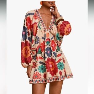 Boho Floral V-Neck Mini Dress